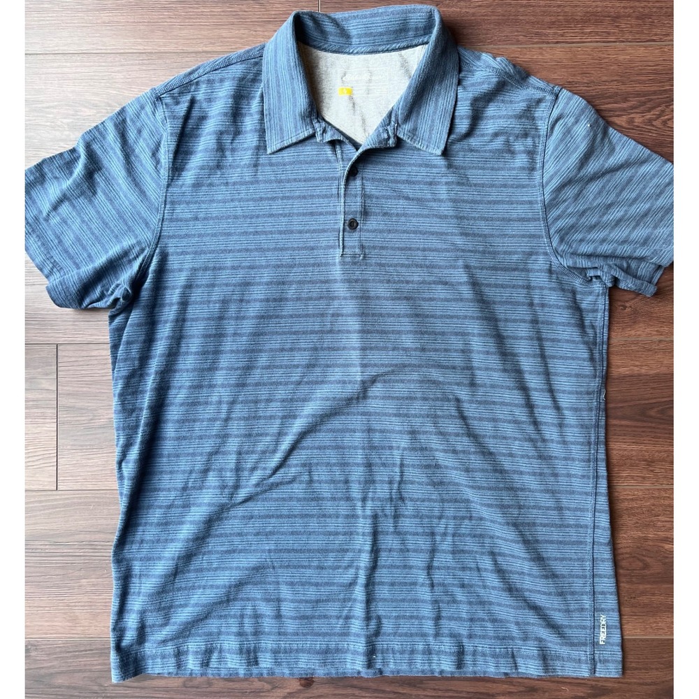 Eddie Bauer Travex Polo Shirt Mens XL Blue First Ascent FreeDry Space Dye Stripe